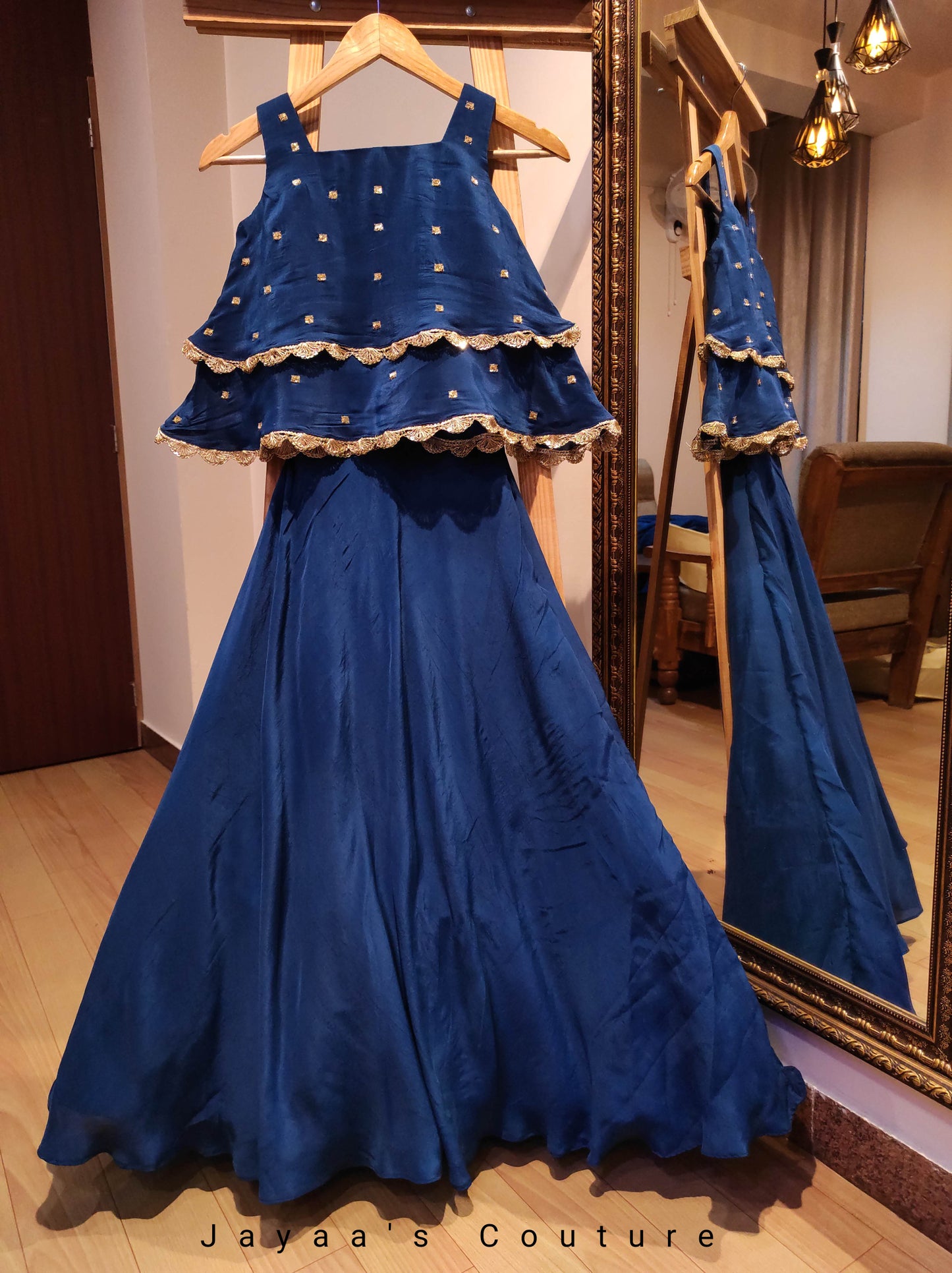 Peacock blue frill top with skirt