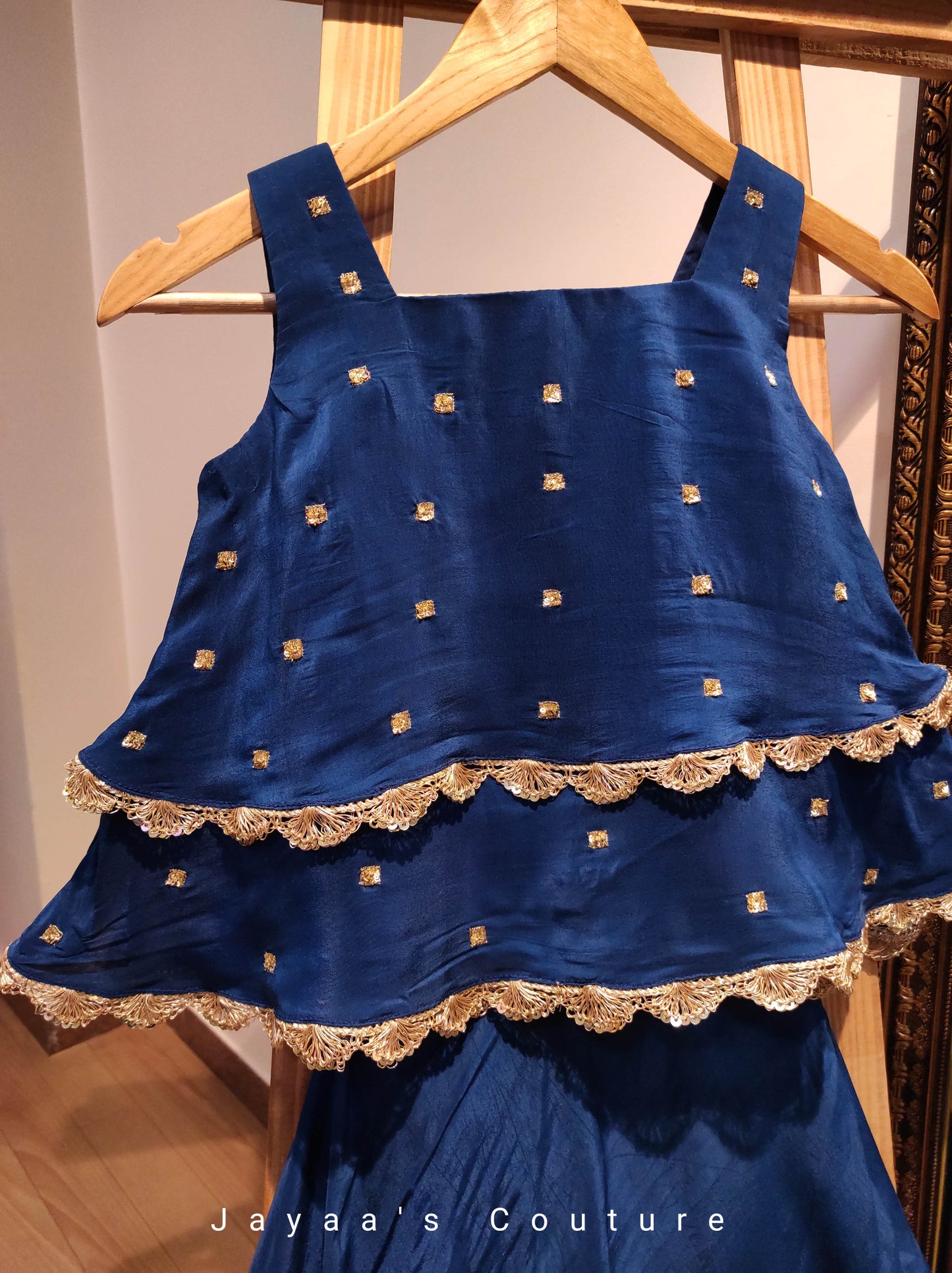 Peacock blue frill top with skirt