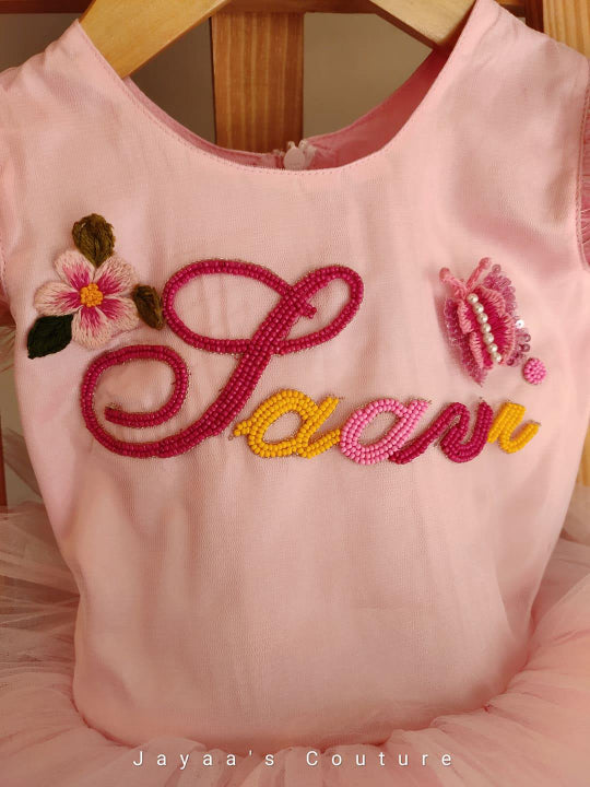 Shaded pink frill dress with customised name
