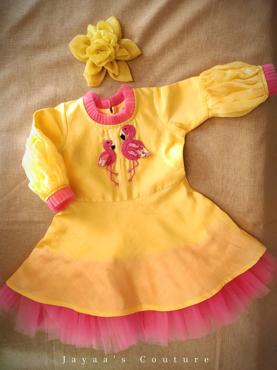 Yellow pink swan dress