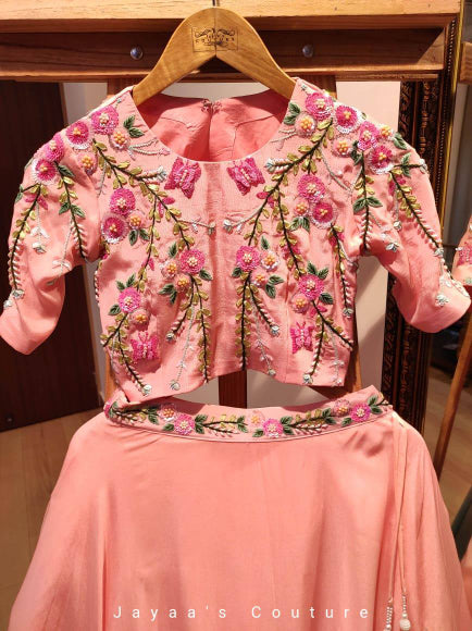 Peachish green shaded lehenga set