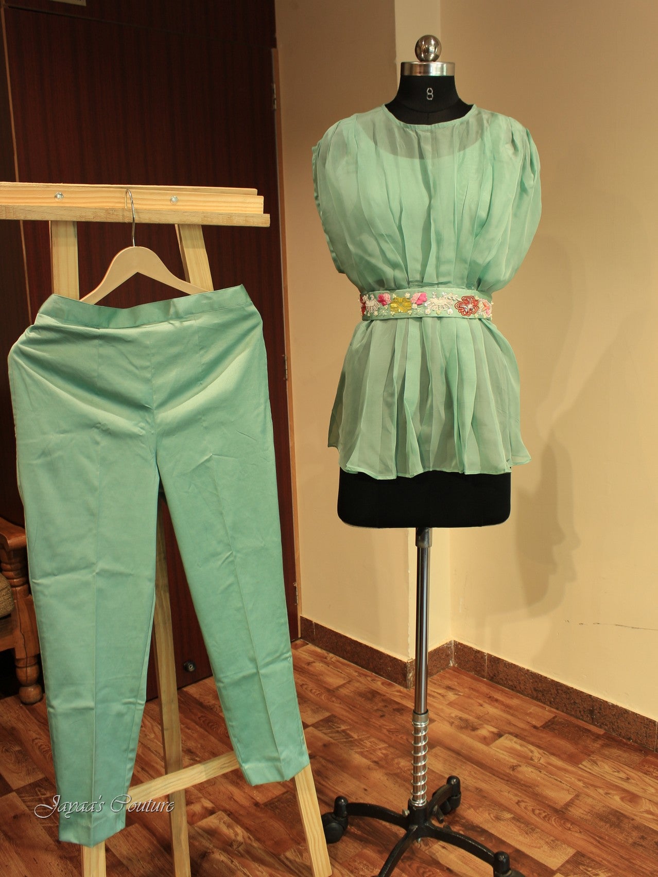 Sea green Co-Ord set with belt