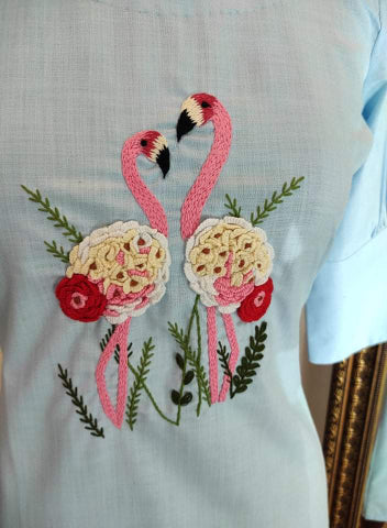 Powder blue Tunic swan work