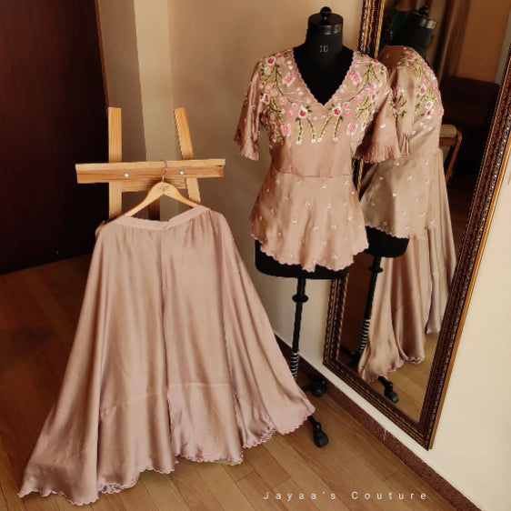 Beigish peach Peplum sharara