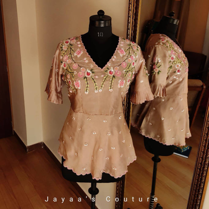 Beigish peach Peplum sharara
