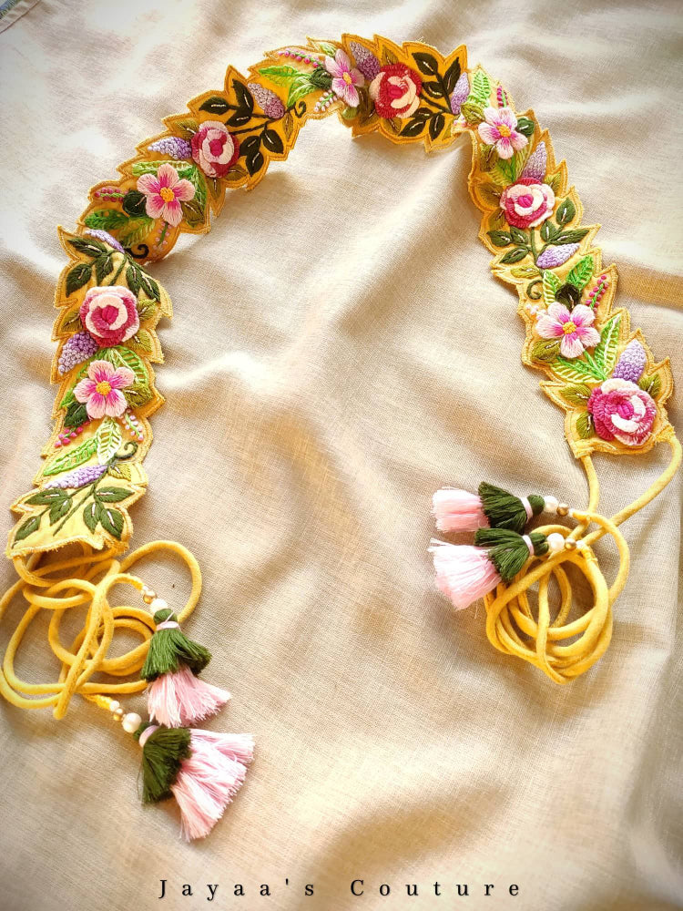 Mustard yellow embroidered tunic with belt