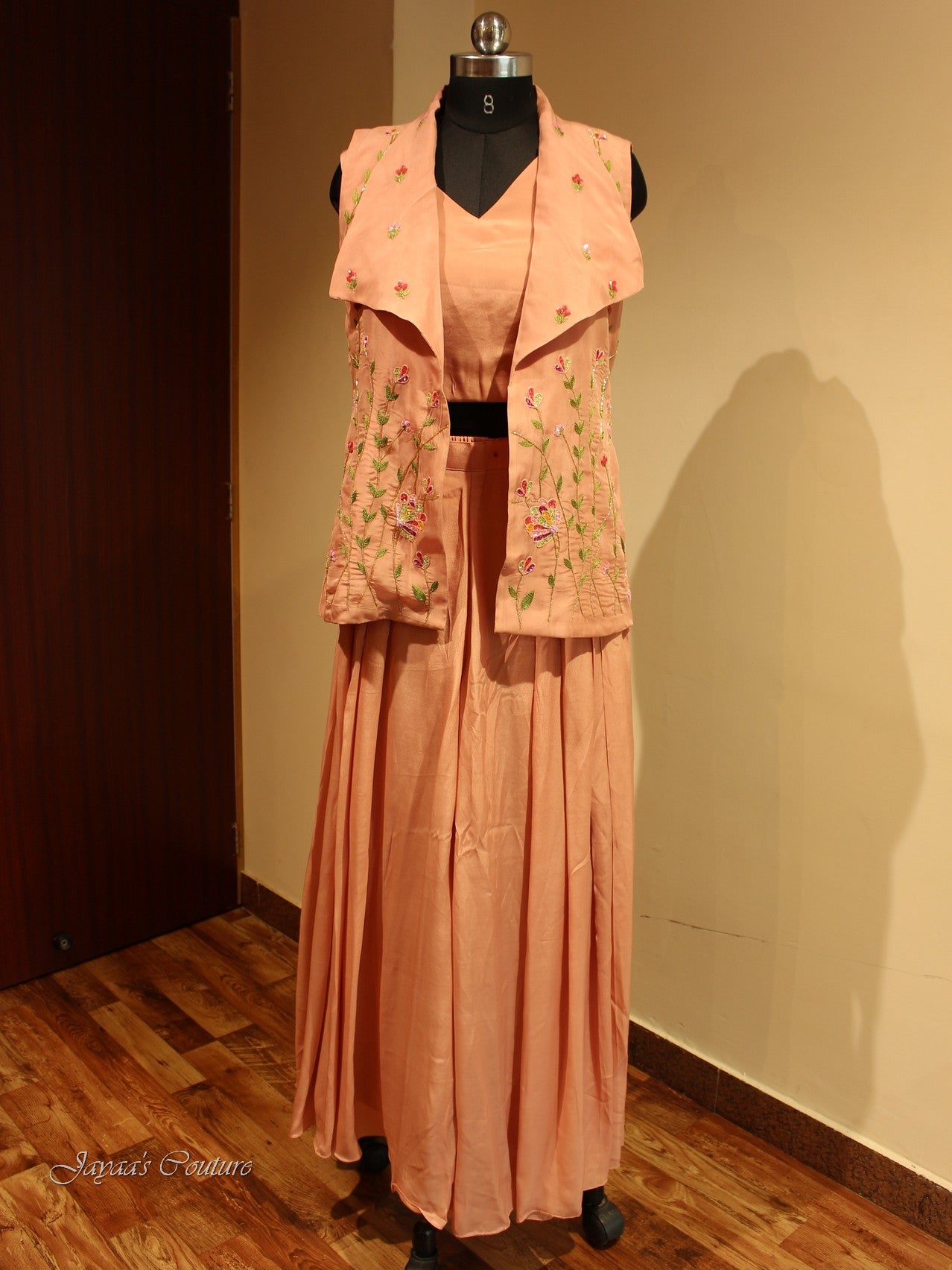 Peach Crop Top with shrug and plazo