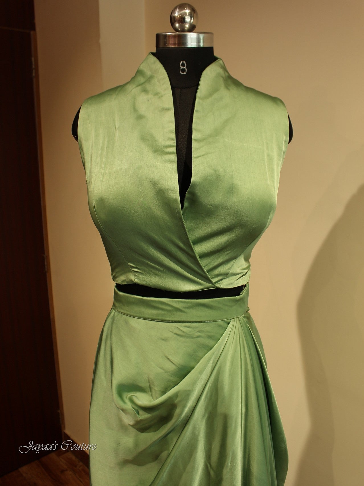 Green Hand painted crop top with Cape