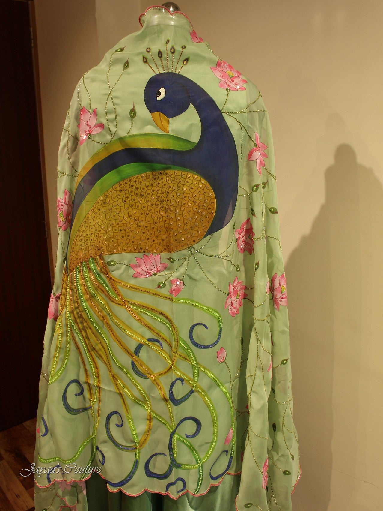 Green Hand painted crop top with Cape