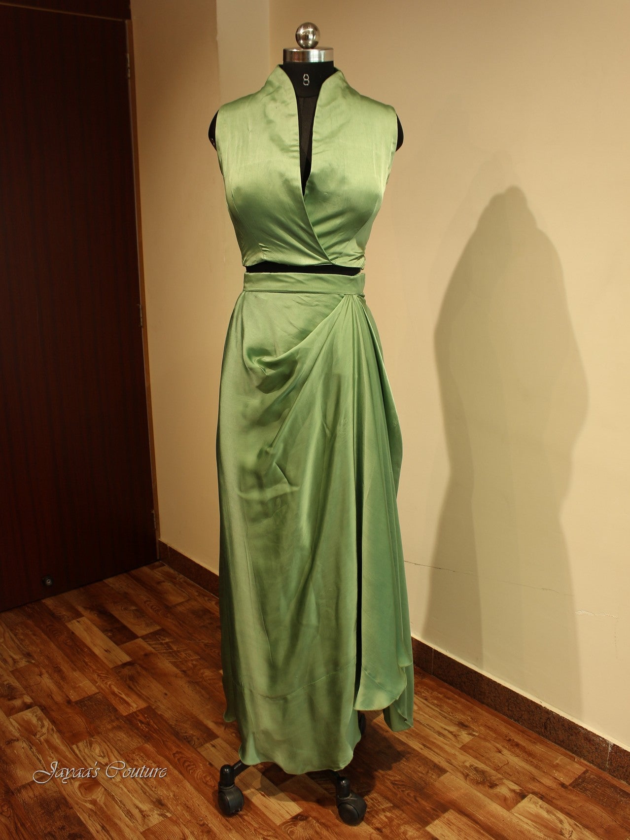 Green Hand painted crop top with Cape