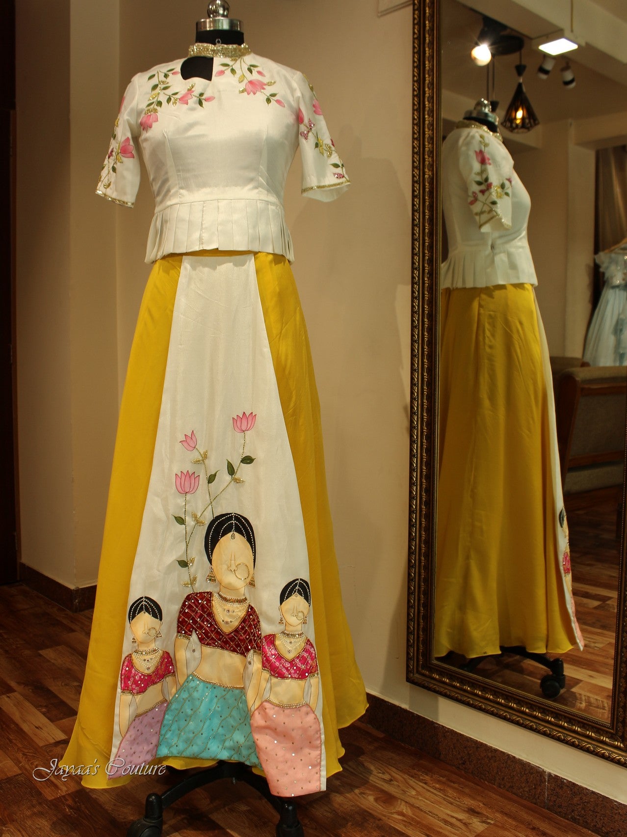 Off white top with yellow hand painted skirt
