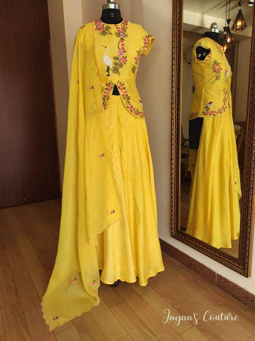 Yellow peplum with sharara and dupatta