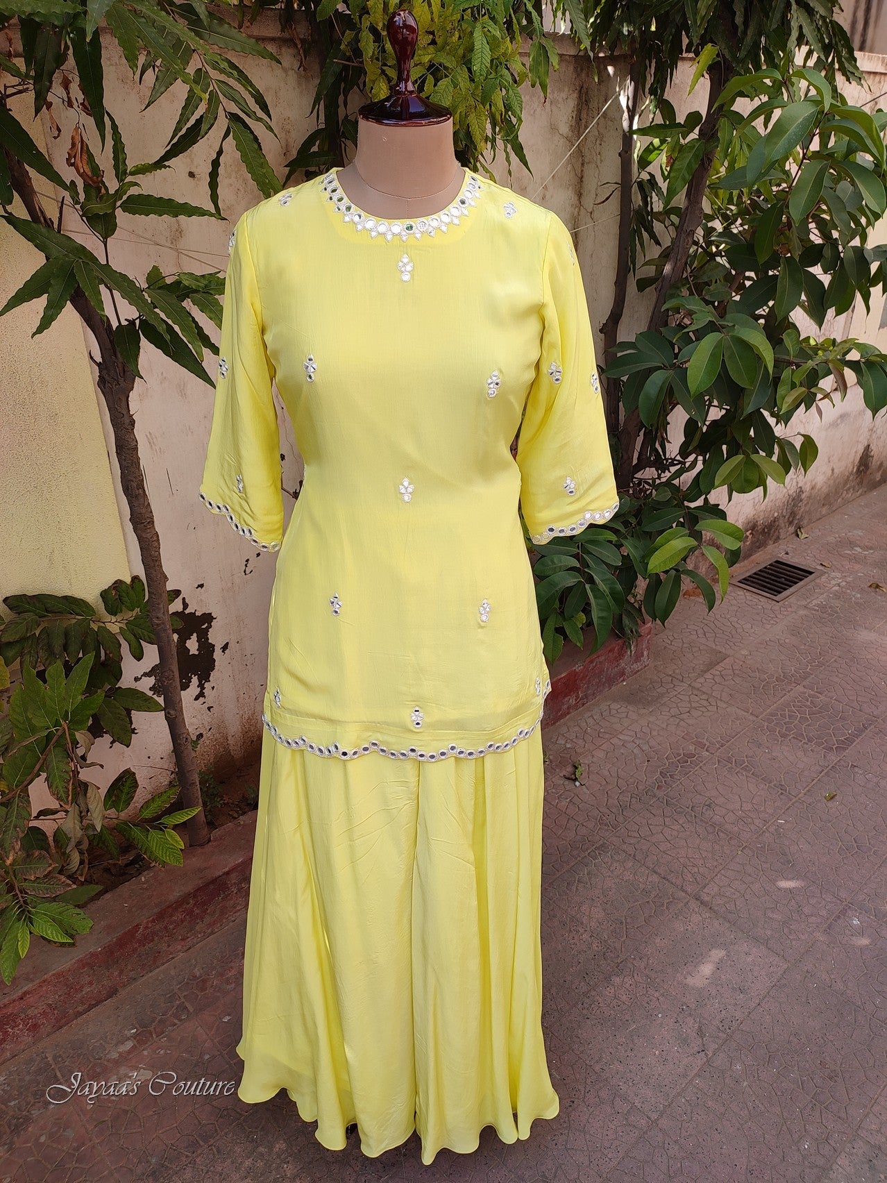 Liril green kurta with flared plazo and dupatta