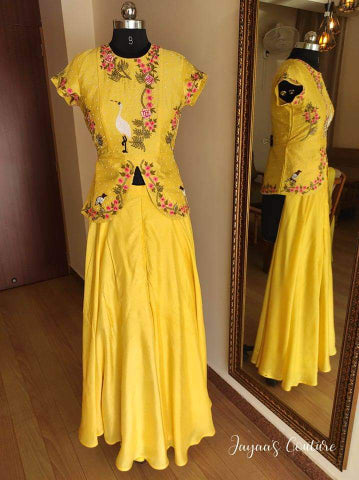 Yellow peplum with sharara and dupatta