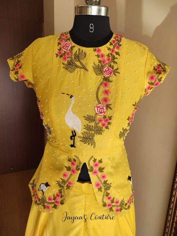 Yellow peplum with sharara and dupatta