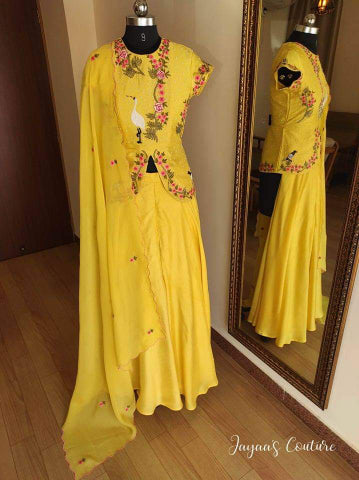 Yellow peplum with sharara and dupatta