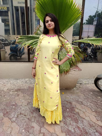 Lemon yellow kurta with sharara