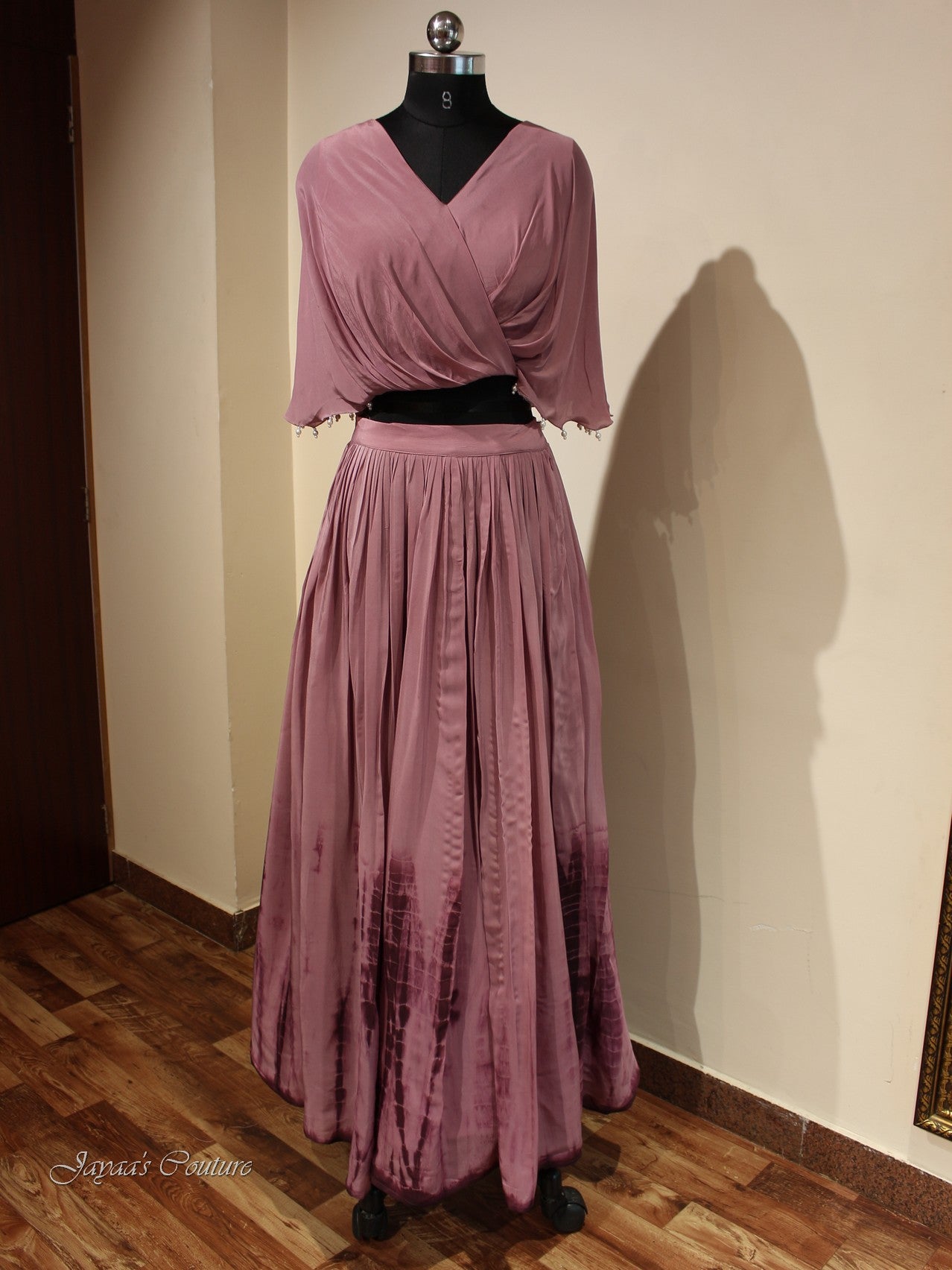 Mauve crop top with tie die skirt