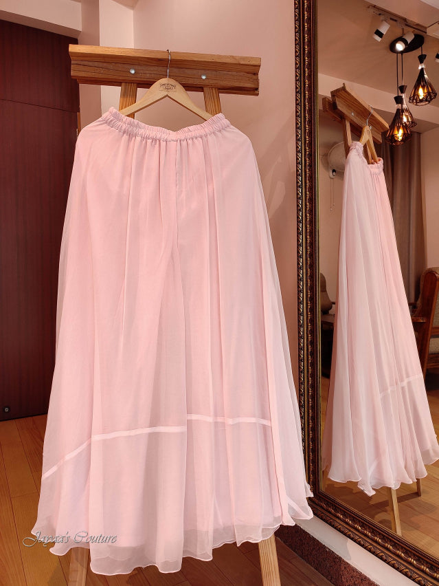 Blush pink hand painted kurta with flared plazo & dupatta