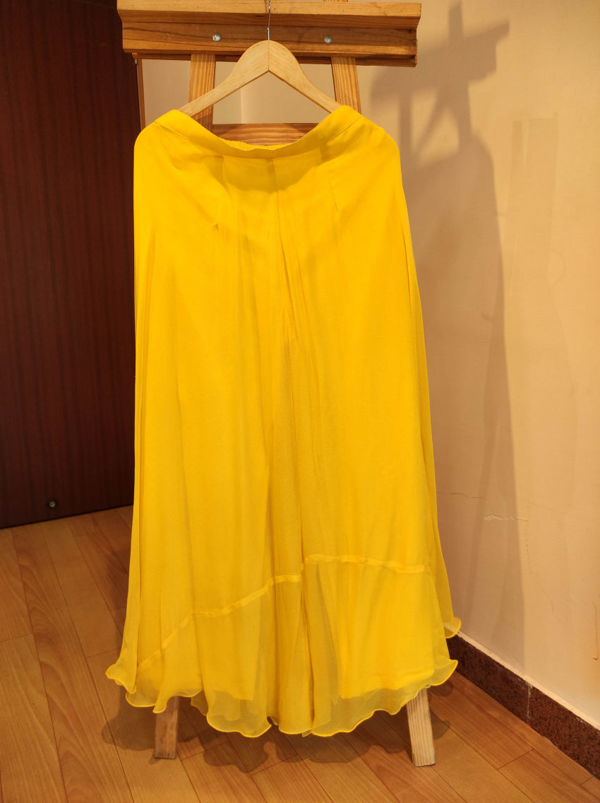 Yellow kurta with flared plazo & Rani dupatta