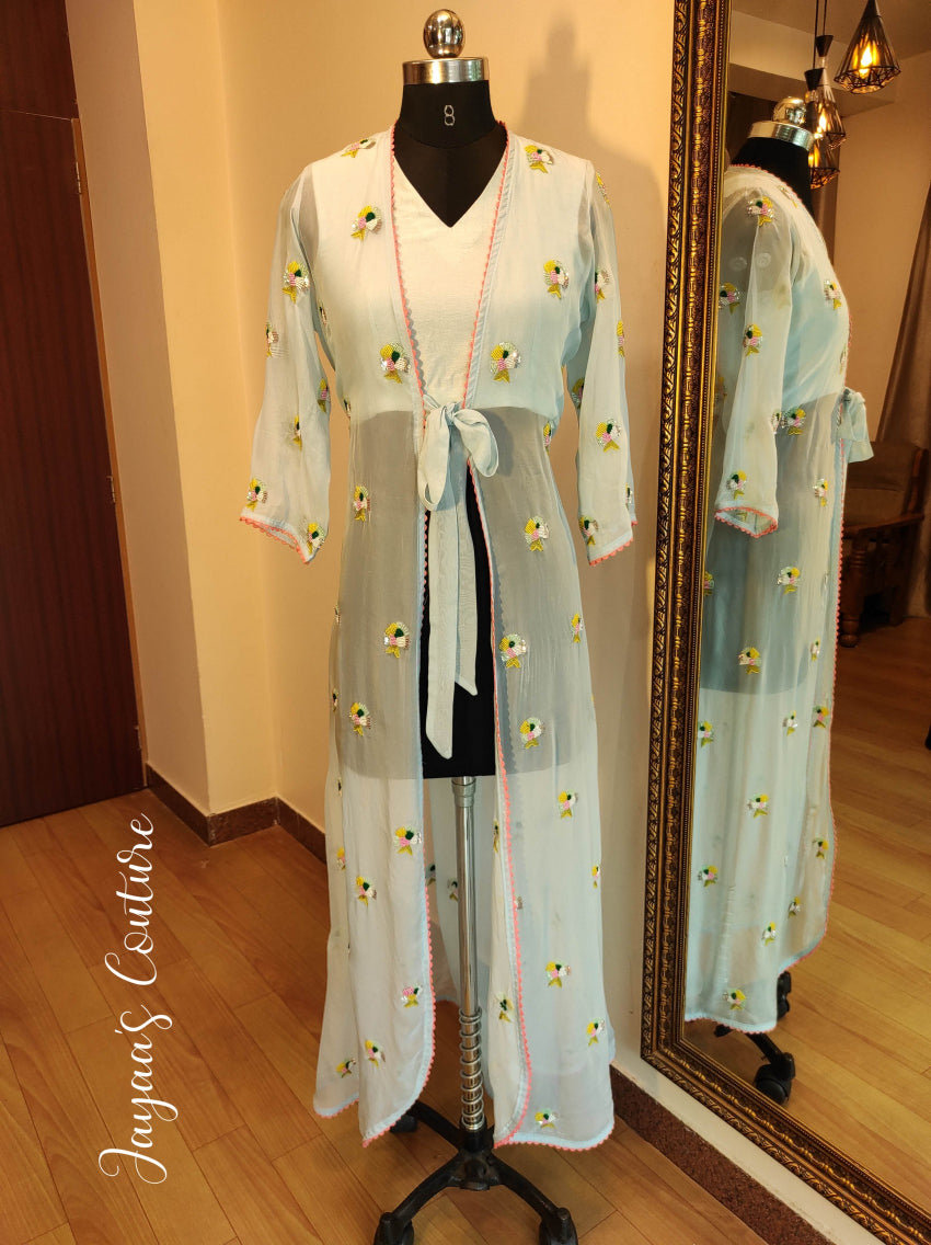 Powder blue crop top with Plazo & shrug