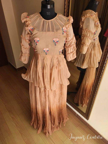 Peach coffee ombre shaded peplum plazzo set