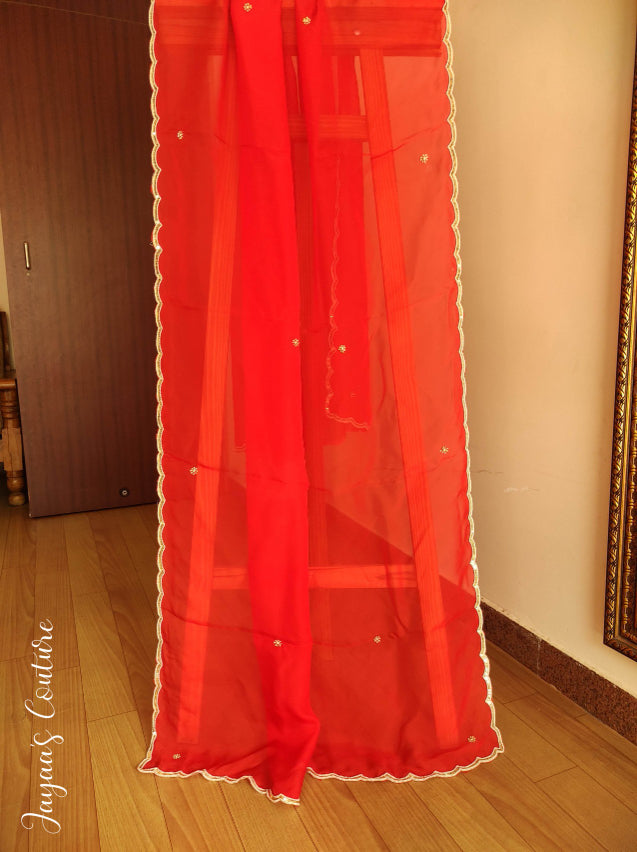 Red kurta plazo with dupatta