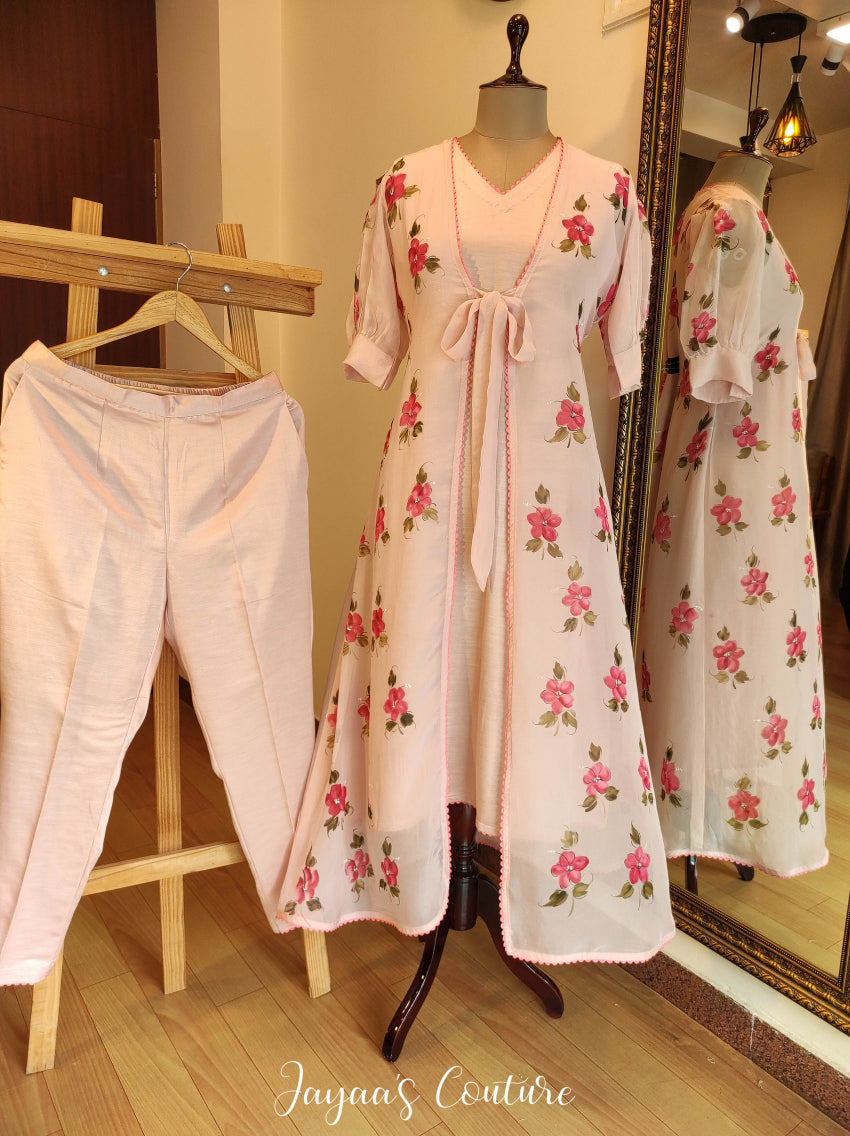 Dusty pink kurta pant with shrug