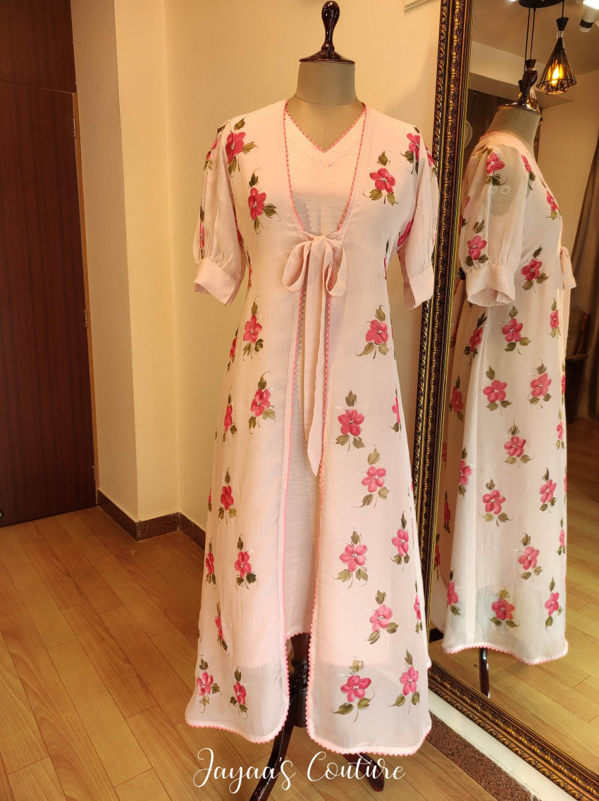 Dusty pink kurta pant with shrug