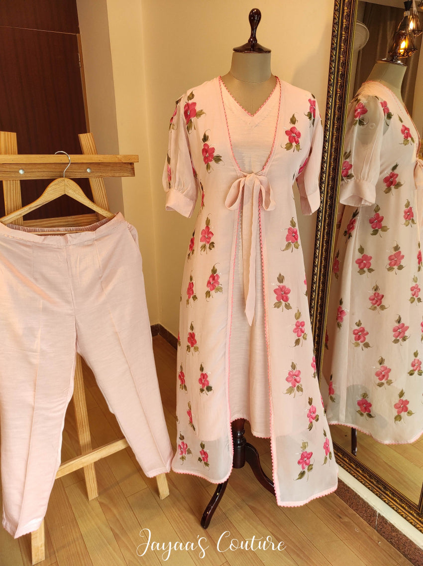 Dusty pink kurta pant with shrug