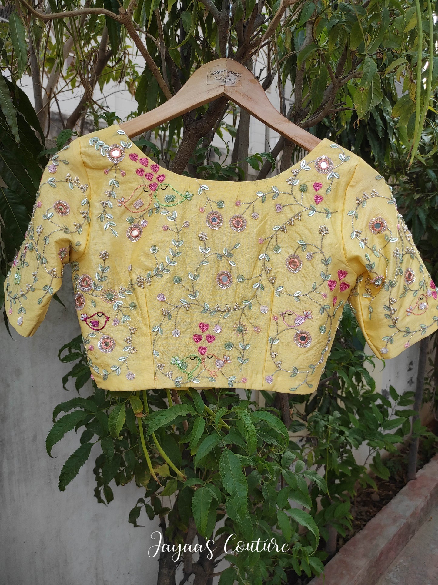 pastel yellow hand painted lehenga set