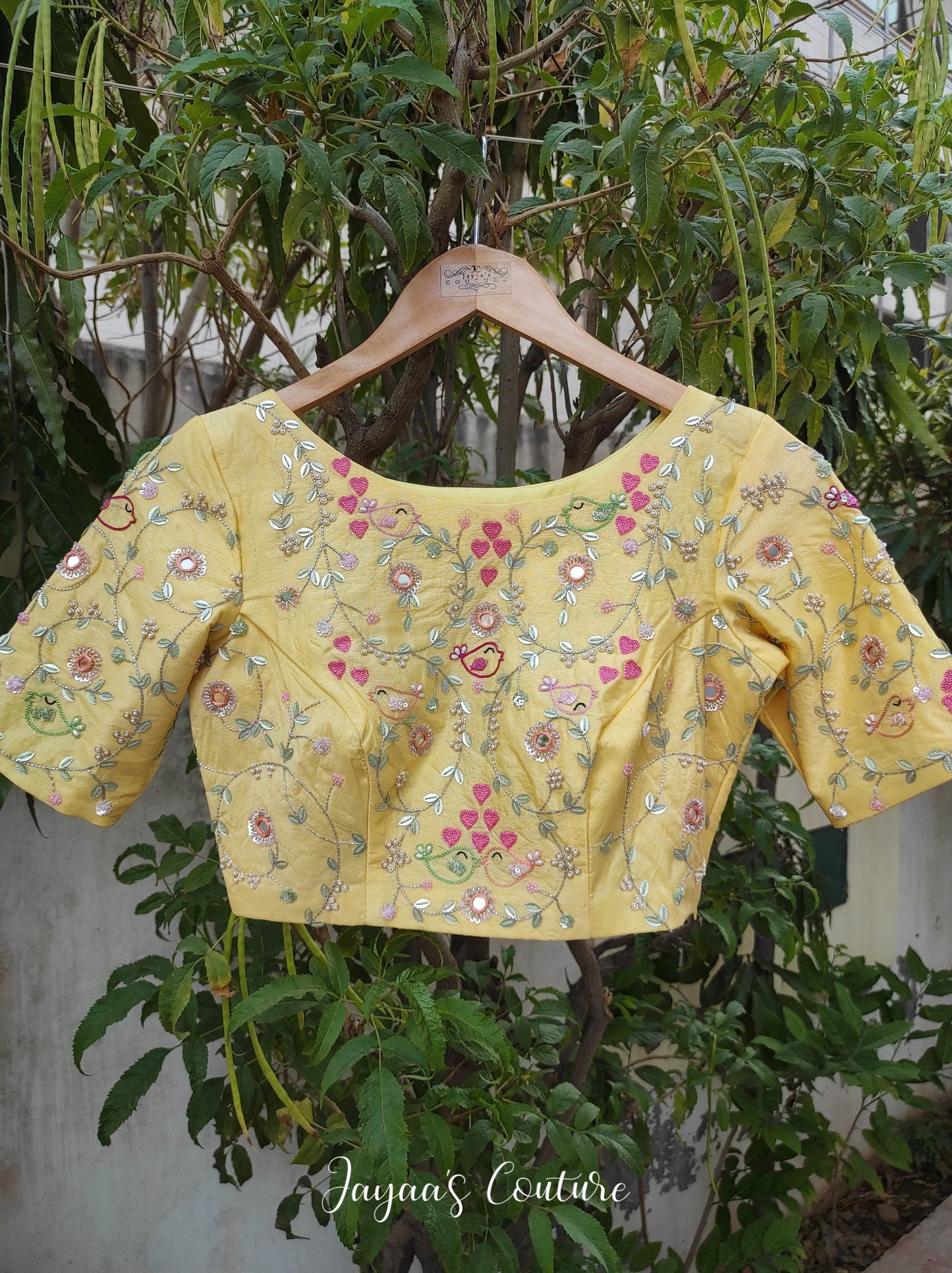pastel yellow hand painted lehenga set
