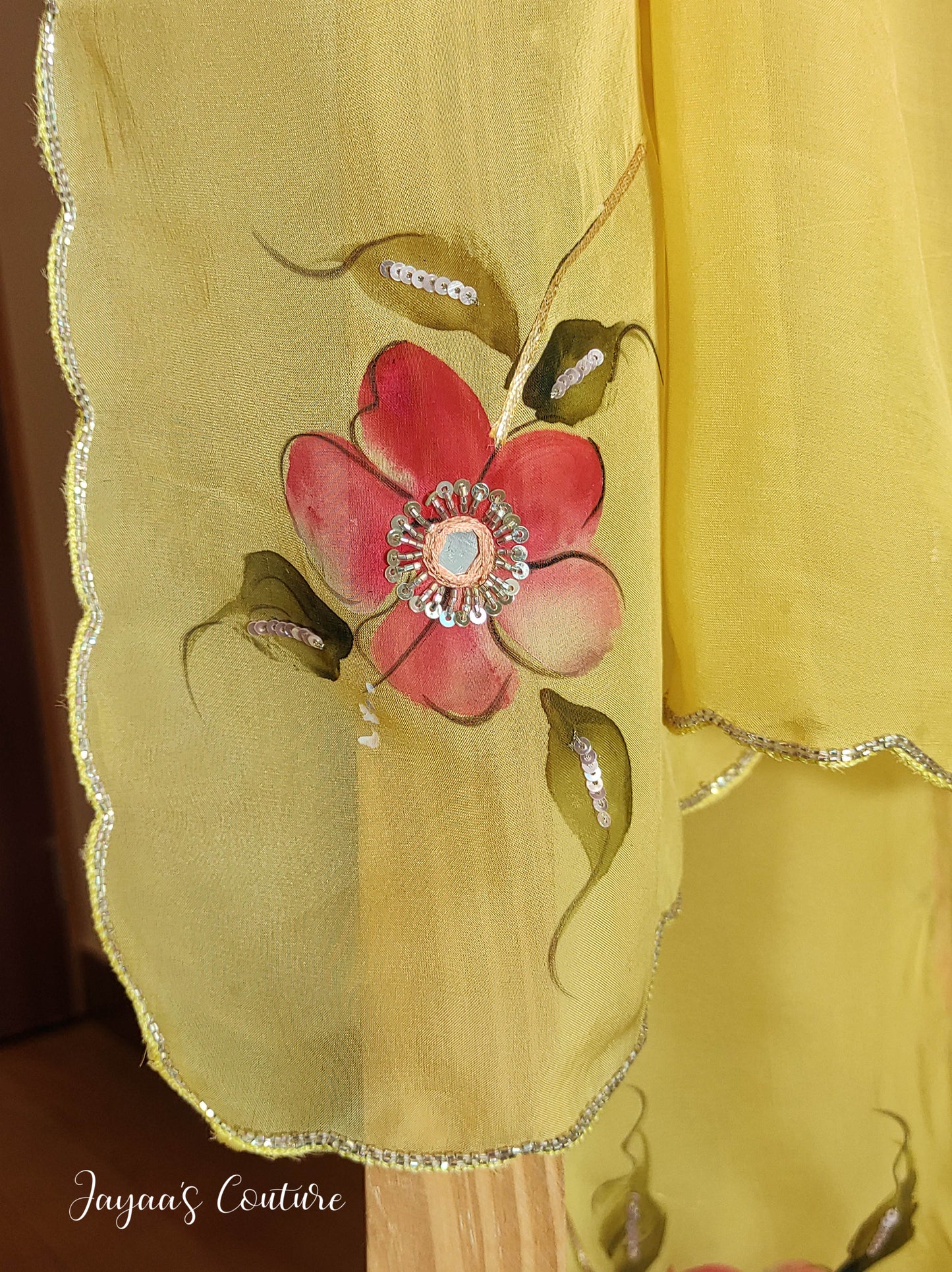 pastel yellow hand painted lehenga set