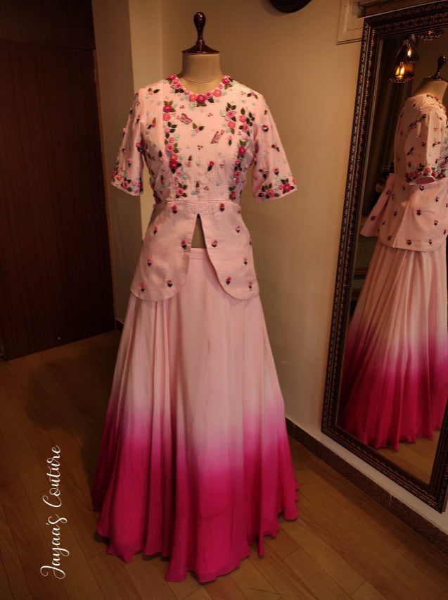 pink ombre shaded lehenga set