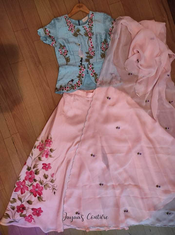 Powder Blue Peplum top with skirt & dupatta