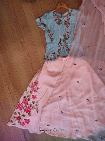 Powder Blue Peplum top with skirt & dupatta