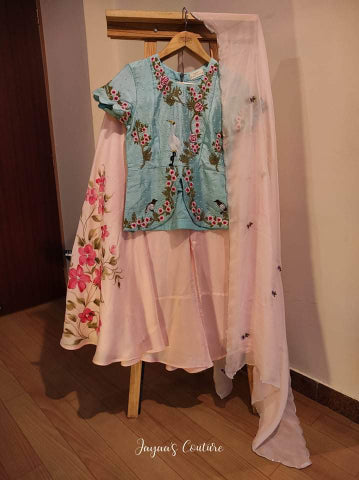 Powder Blue Peplum top with skirt & dupatta