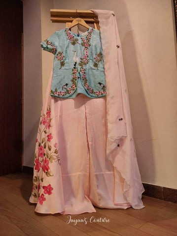 Powder Blue Peplum top with skirt & dupatta