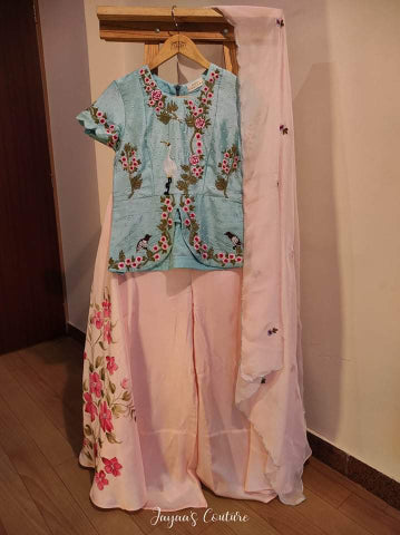 Powder Blue Peplum top with skirt & dupatta