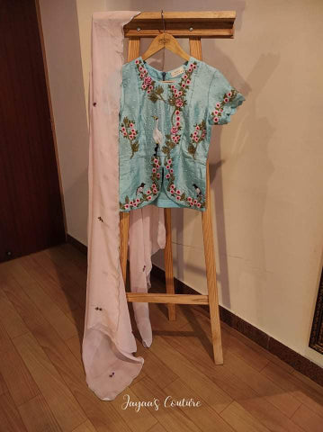 Powder Blue Peplum top with skirt & dupatta