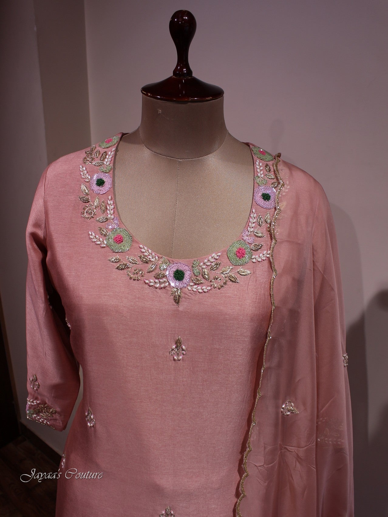 Peach short kurta skirt with dupatta