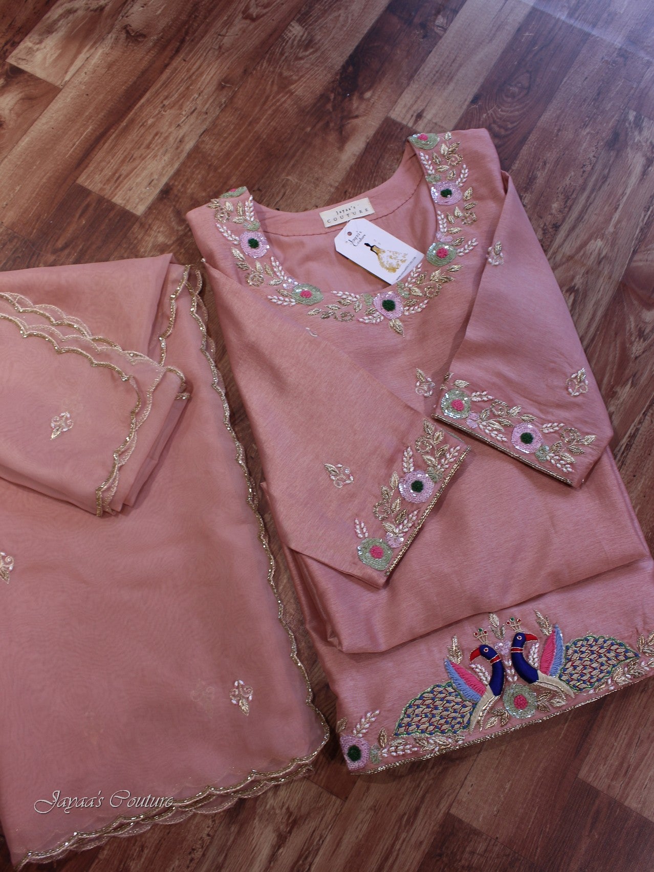 Peach short kurta skirt with dupatta