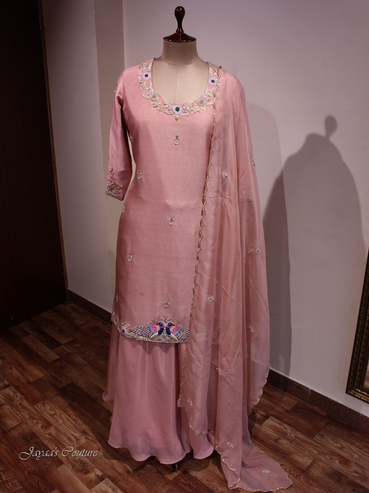 Peach short kurta skirt with dupatta