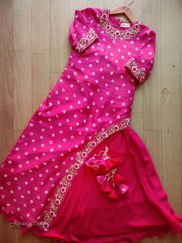 Rani Bandhani Kurta With Skirt & Dupatta