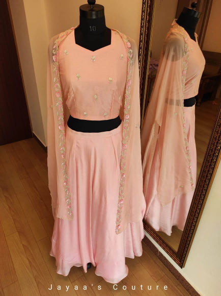 Sand pink skirt with crop top and Cape