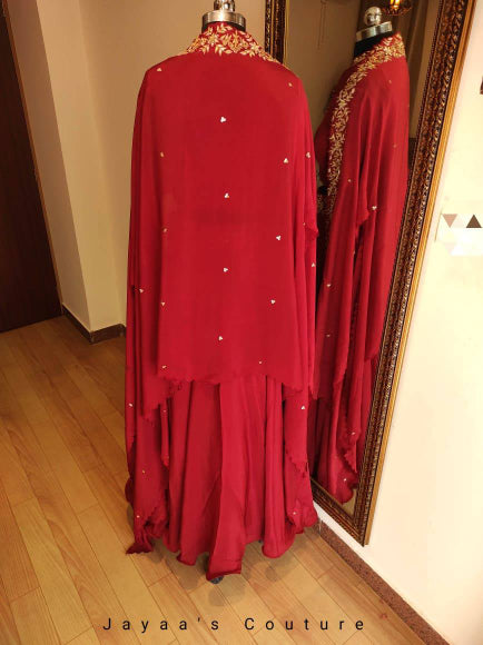 Marron skirt blouse and shrug style dupatta