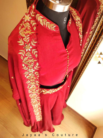 Marron skirt blouse and shrug style dupatta