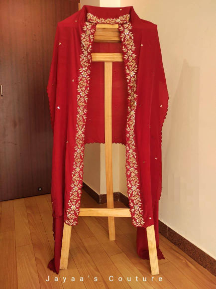 Marron skirt blouse and shrug style dupatta