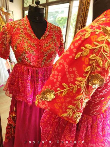 Rani Pink Skirt with bandhani blouse and dupatta