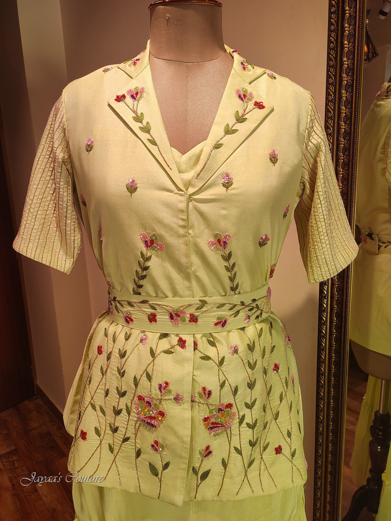 Lyril Green crop top with sharara & Shrug